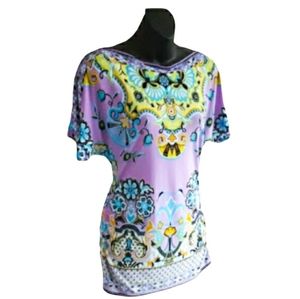 ECI New York Purple Top With Bold Floral Print